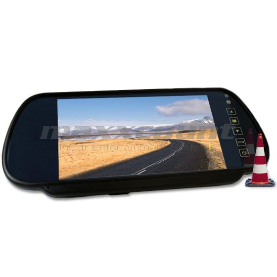 Rückspiegel + integriertem 17,8cm (7 Zoll) Monitor mit 2x AV-Eingänge für Rückfahrkamera, DVD, TV etc.