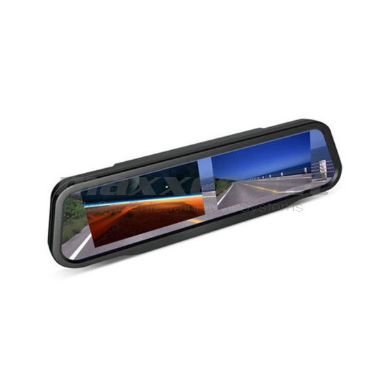 Rückspiegel + 2 integrierte 10,9cm (4,3 Zoll) Monitore mit 4x Videoeingänge für Rückfahrkamera, DVD, TV etc.
