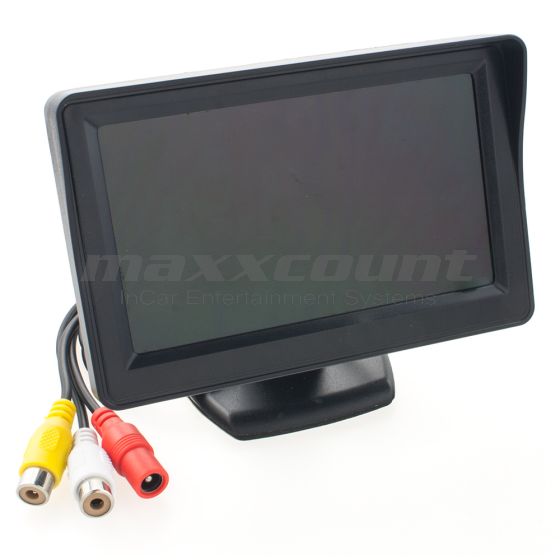 10,9cm (4,3 Zoll) Monitor für 12V, mit Standfuss, integriertem Blendschutz, 2x Video-In