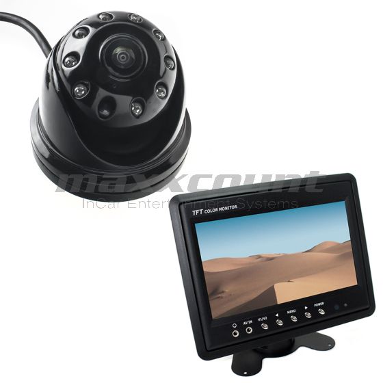Backup Camera System: Surface Mount Rear View Camera "Fisheye" (180°, Black) with 7" Stand-Alone Monitor 