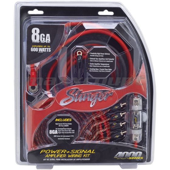 Stinger SK4681 Verstärker Anschluss-Set OFC 4000 Serie 600 Watt / 60A / 8 Gauge (10mm²) mit Cinch Anschlusskabel